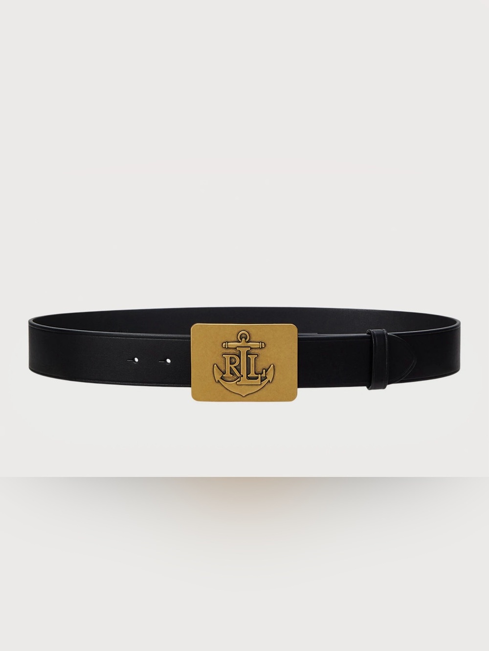 Ralph Lauren Black Leather Belt with Gold Anchor-Logo Buckle size XS NWT